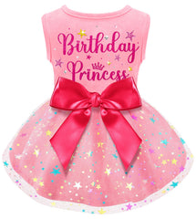 Baobicute dog birthday dress with bowknot showcased for festive photos.