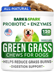 BARK&SPARK grass burn spot chews on packaging for lawn protection.