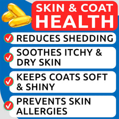 BARK&SPARK Omega-3 softgels close-up—salmon oil source for skin, coat, and joints.