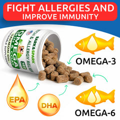 BARK&SPARK Omega-3 chews jar closeup emphasizes easy-to-chew salmon oil treats