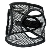 Bark Appeal black netted step-in harness front view for secure small–medium dog fit