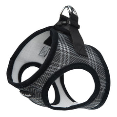 Bark Appeal Black Plaid Step-in Harness front view with breathable mesh