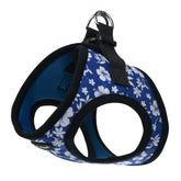 Bark Appeal blue hibiscus step-in harness shows secure, easy-on design for small to medium dogs.