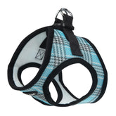 Bark Appeal blue plaid step-in harness front view offers comfortable daily walks with breathable mesh