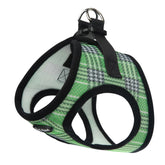 Bark Appeal Green Plaid Step-in Harness front view shows breathable mesh for comfortable daily walks.