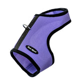 Bark Appeal Lavender Wrap N Go harness worn by a small dog showing soft mesh comfort