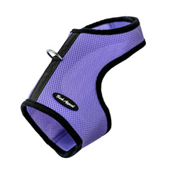 Bark Appeal Lavender Wrap N Go harness worn by a small dog showing soft mesh comfort