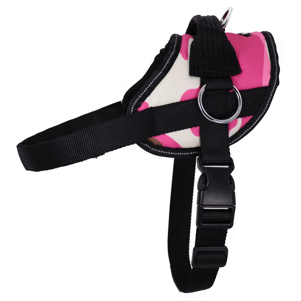 Bark Appeal pink camo no-pull harness top view with adjustable fit for comfortable daily walks