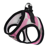 Bark Appeal pink camo step-in harness closeup showing secure fit for small dogs