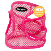 Bark Appeal pink netted step-in harness front view, breathable mesh for comfortable warm-weather walks.