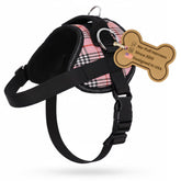 Bark Appeal pink plaid harness closeup for comfortable daily walks.
