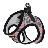 Bark Appeal Pink Plaid Step-in Harness front view, secure anti-choke design for small dogs