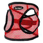 Bark Appeal red netted step-in harness on dog for secure daily walks.