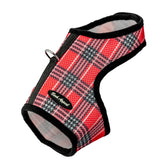 Bark Appeal Red Plaid Wrap N Go harness front view showing secure mesh design for comfort
