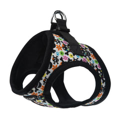 Bark Appeal skull multi step-in harness closeup shows soft mesh for breathable comfort.