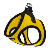 Bark Appeal yellow step-in harness front view for small dogs, comfortable mesh fit for everyday walks
