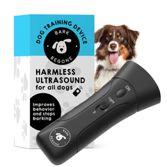 Bark Begone ultrasonic deterrent front view shows a compact barking-control device.