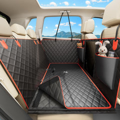 Bark Lover backseat cover red wide view creates roomy, secure space for dogs on rides