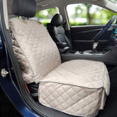 Bark Lover Deluxe front seat cover beige setup highlights durable waterproof fabric for pets
