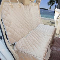 Bark Lover dog car seat cover backseat waterproof beige protects upholstery and paws for muddy adventures.