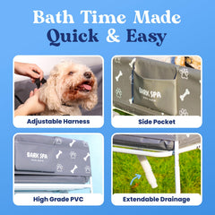 Bark Spa interior setup shows indoor dog bath for convenient at-home cleansing.