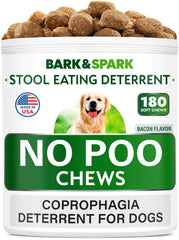 BARK&SPARK NO Poo Treats packaging showcases the product for easy digestion and odor control.