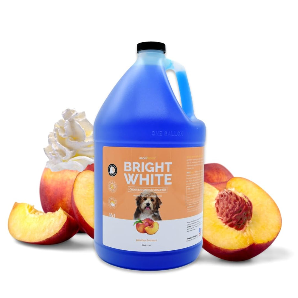 Bark2Basics Brighten White shampoo bottle with chamomile for gentle whitening and brightening.