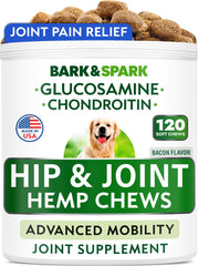 BARK&SPARK advanced hemp chews packaging for dogs with resealable bag for joint support