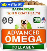 BARK&SPARK Advanced Omega-3 Collagen dog treats packshot highlights skin and coat support