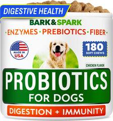 BARK&SPARK 180ct dog probiotics chicken chews support healthy digestion.