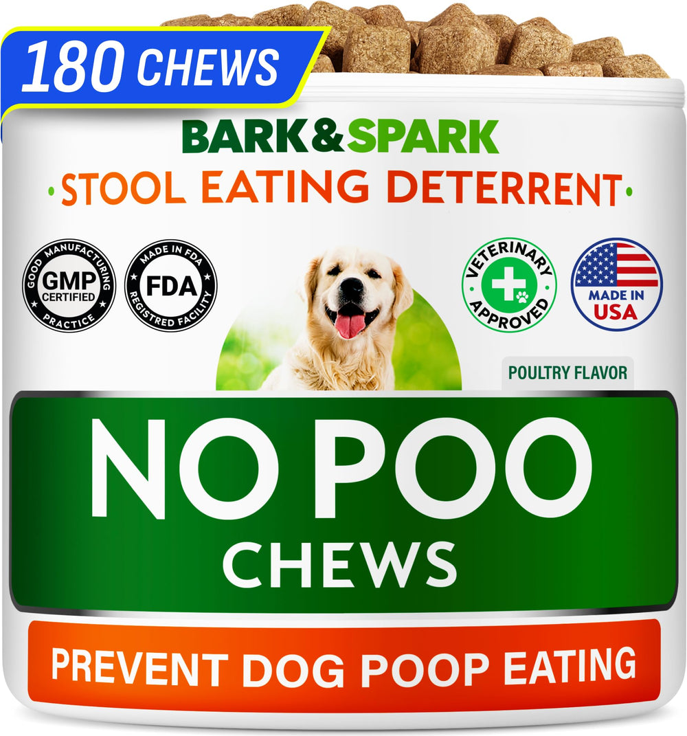 BARK&SPARK No Poo Chews packaging front shows vet-formulated deterrent.