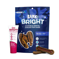 Barkbox Bright Durable Dental Kit packaging showing full kit for at-home care
