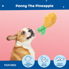 BARKBOX Penny crinkle material enhances sensory play and keeps dogs curious.