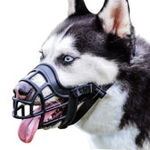 BARKLESS dog muzzle safety-basket keeps dogs calm and prevents biting during public outings.