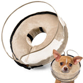 BARKLESS inflatable dog cone front view shows soft protection for small dogs