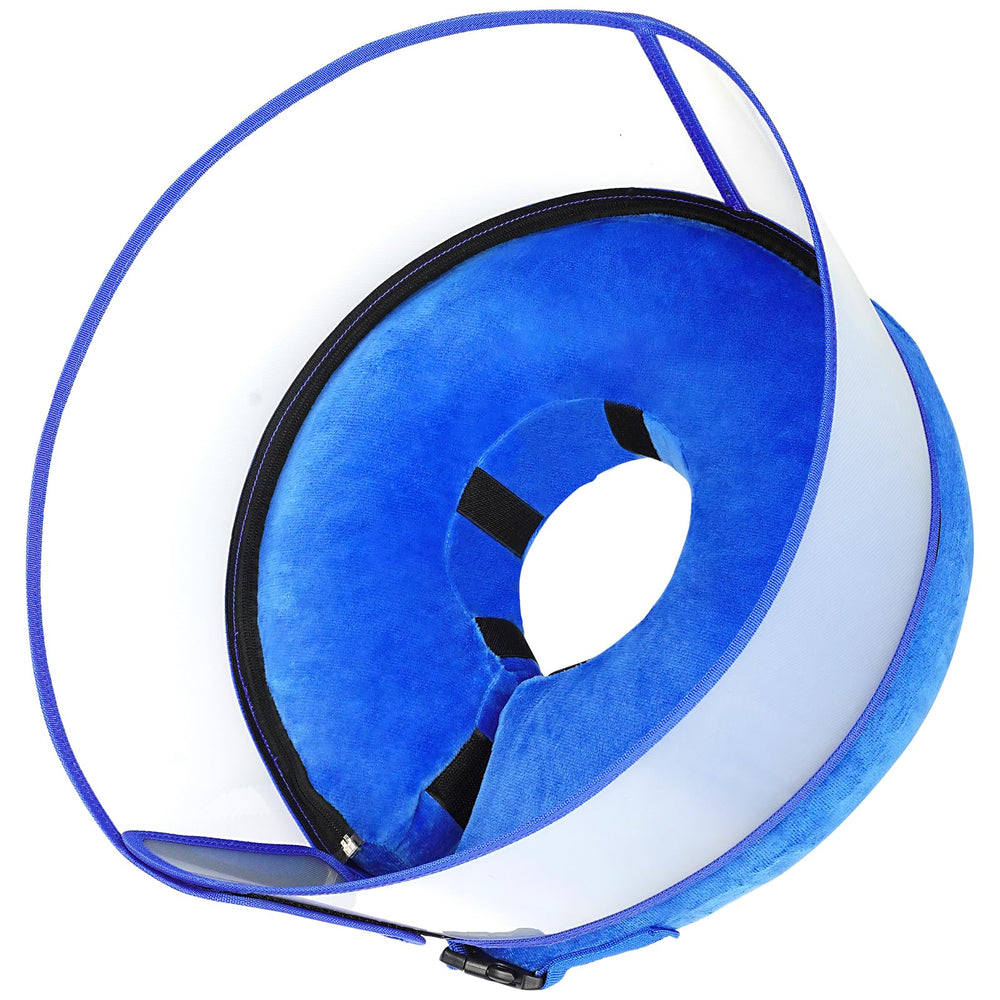 BARKLESS inflatable dog cone front view showing the soft donut design for recovery