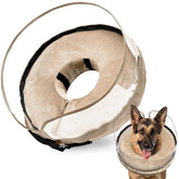 BARKLESS inflatable dog cone on a dog demonstrates comfortable protection