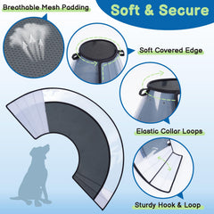 BARKLESS soft dog cone XXL in recovery pose enables eating and drinking comfortably.