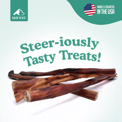 BARK'N BIG steer sticks raw bully stick image highlighting natural beef protein.