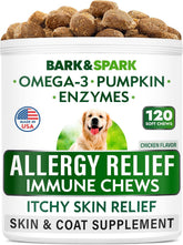 BARK&SPARK dog allergy relief chews jar shows convenient packaging for skin support