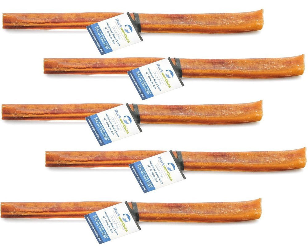 Barkworthies double-cut bully stick 12 inch promotes dental health with a long-lasting natural chew