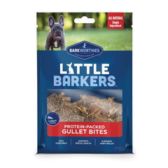 Barkworthies Little Barkers Gullet Bites pack 5oz shown for long-lasting chewing and dental support.