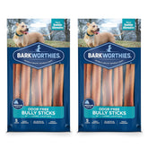 Barkworthies odor-free bully sticks 2-pack product shot highlight long-lasting protein snack.