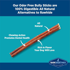 Barkworthies odor-free bully sticks closeup texture shows premium beef pizzle.