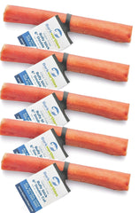 Barkworthies odor-free double-cut bully stick 6-inch chew supports dental health for dogs.