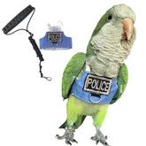 Barn Eleven bird flight harness vest shown on parrot for secure outdoor flights.