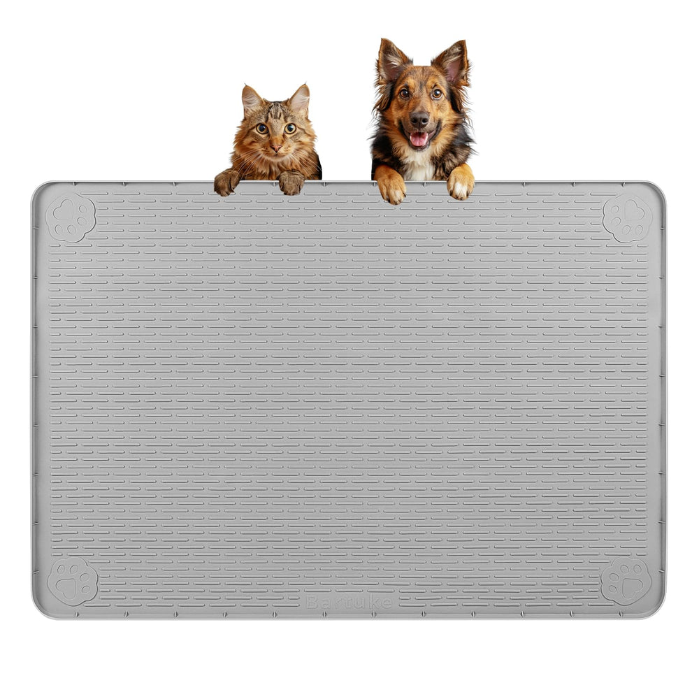 Bartuke dog food mat 34x22 wide view showing ample space for multiple bowls