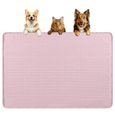 Bartuke dog food mat 40x28 pink full view shows ample space for multiple bowls.
