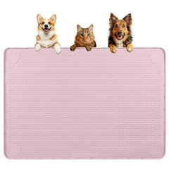 Bartuke dog food mat 40x28 pink full view shows ample space for multiple bowls.