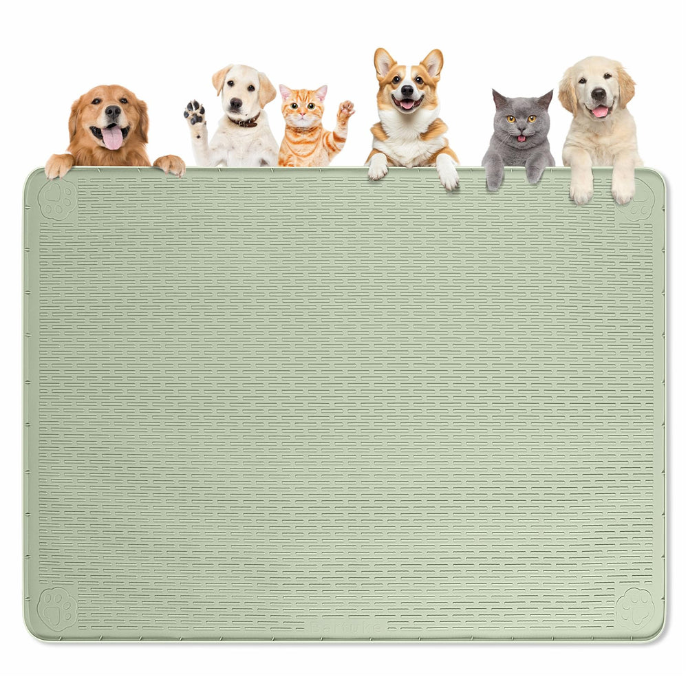 Bartuke dog food mat 50x35 green flat captures feeding area and keeps bowls steady